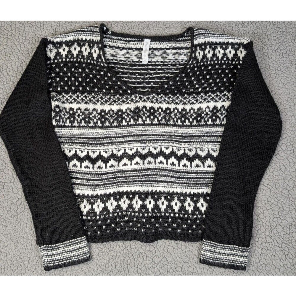 Aeropostale Womens Wool Blend Sweater Black White V Neck Long Sleeve XL  Soft